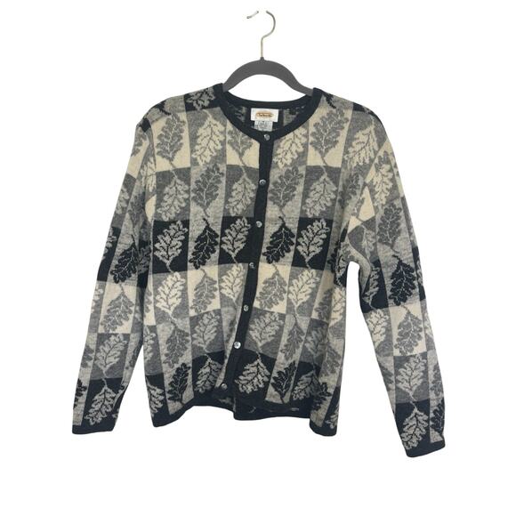VTG 80s Talbots Wool Autumn Leaf Cardigan Sweater Size Medium Grannycore - Picture 1 of 5